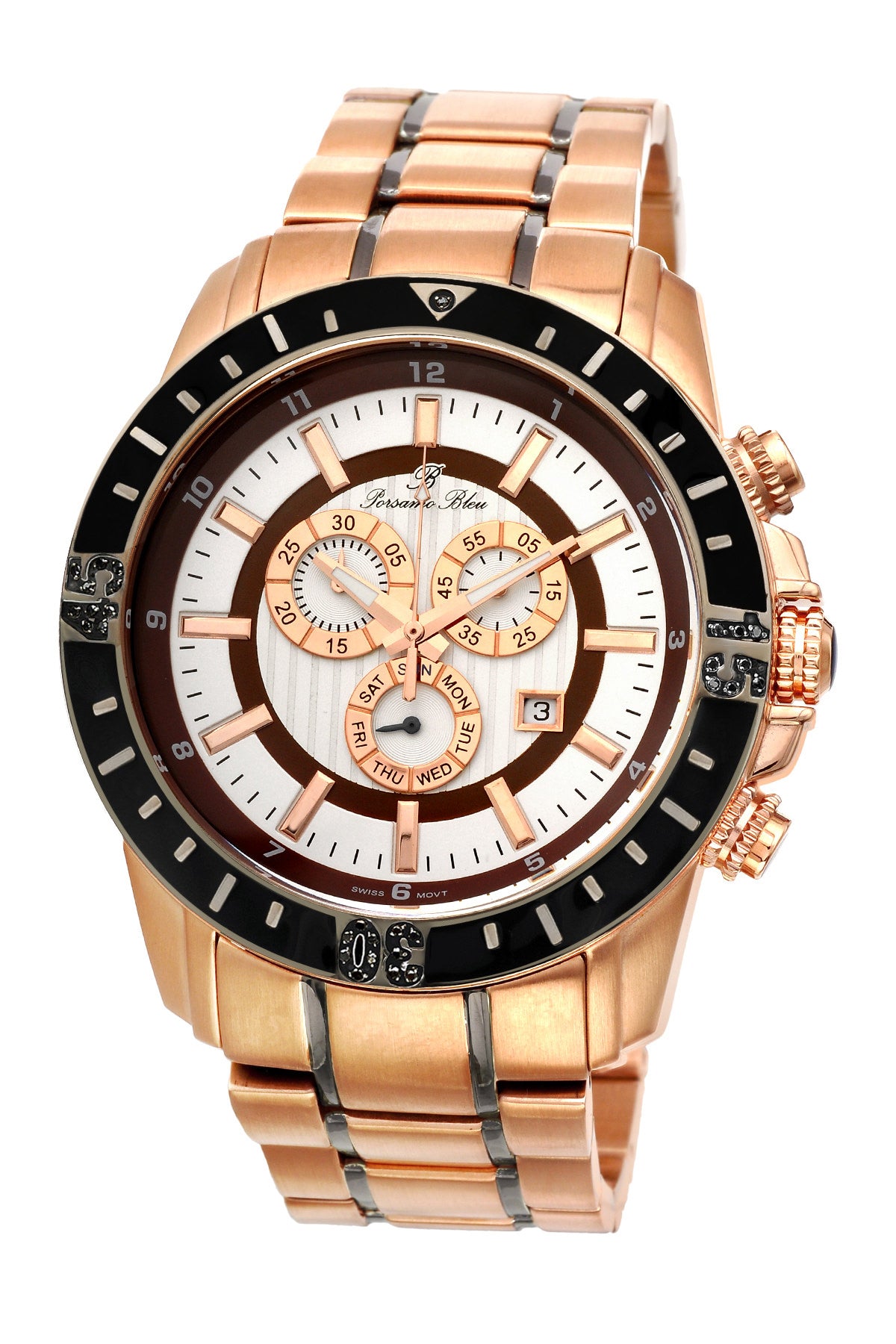 Porsamo Bleu Grand Prix noir luxury chronograph men's stainless steel watch, rose, black 093CGPS