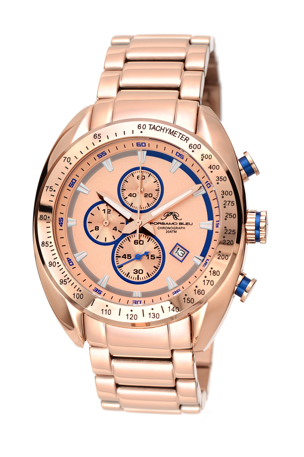 Porsamo Bleu Julien luxury  chronograph men's stainless steel watch, rose, blue 273BJUS