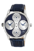 Porsamo Bleu Benedict Luxury Two Movements Men's Genuine Leather Band Watch, Silver, Blue 1162ABEL