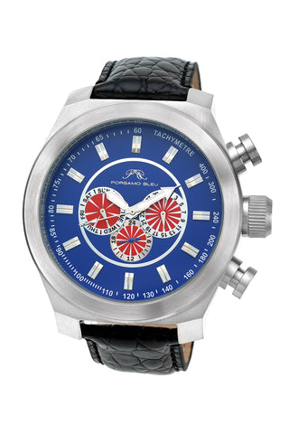 Porsamo Bleu Sydney G luxury men's watch, genuine leather band, silver, black 233BSGL