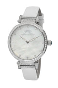 Porsamo Bleu Chantal Luxury Topaz Women's Watch, Satin Covered Genuine Leather Silver, White 673ACHL