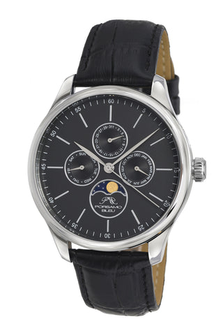 Porsamo Bleu Jonathan Luxury Men's Watch, Genuine Leather Band, Black 911BJOL