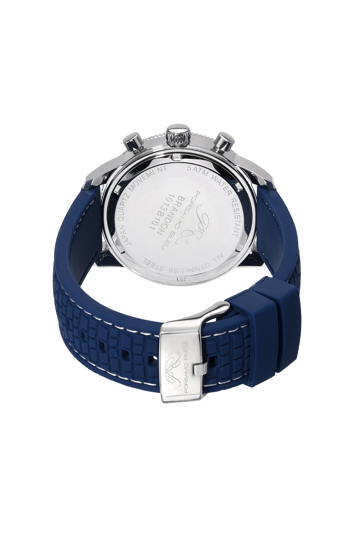 Porsamo Bleu Brandon Luxury Chronograph Men's Silicone Strap Watch, Silver, Blue 1013BBRR